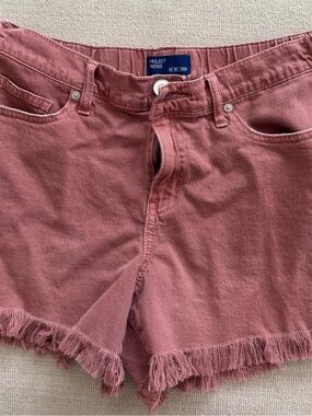 PROJECT: INDIGO Rose-Pink Frayed Hem Denim Shorts